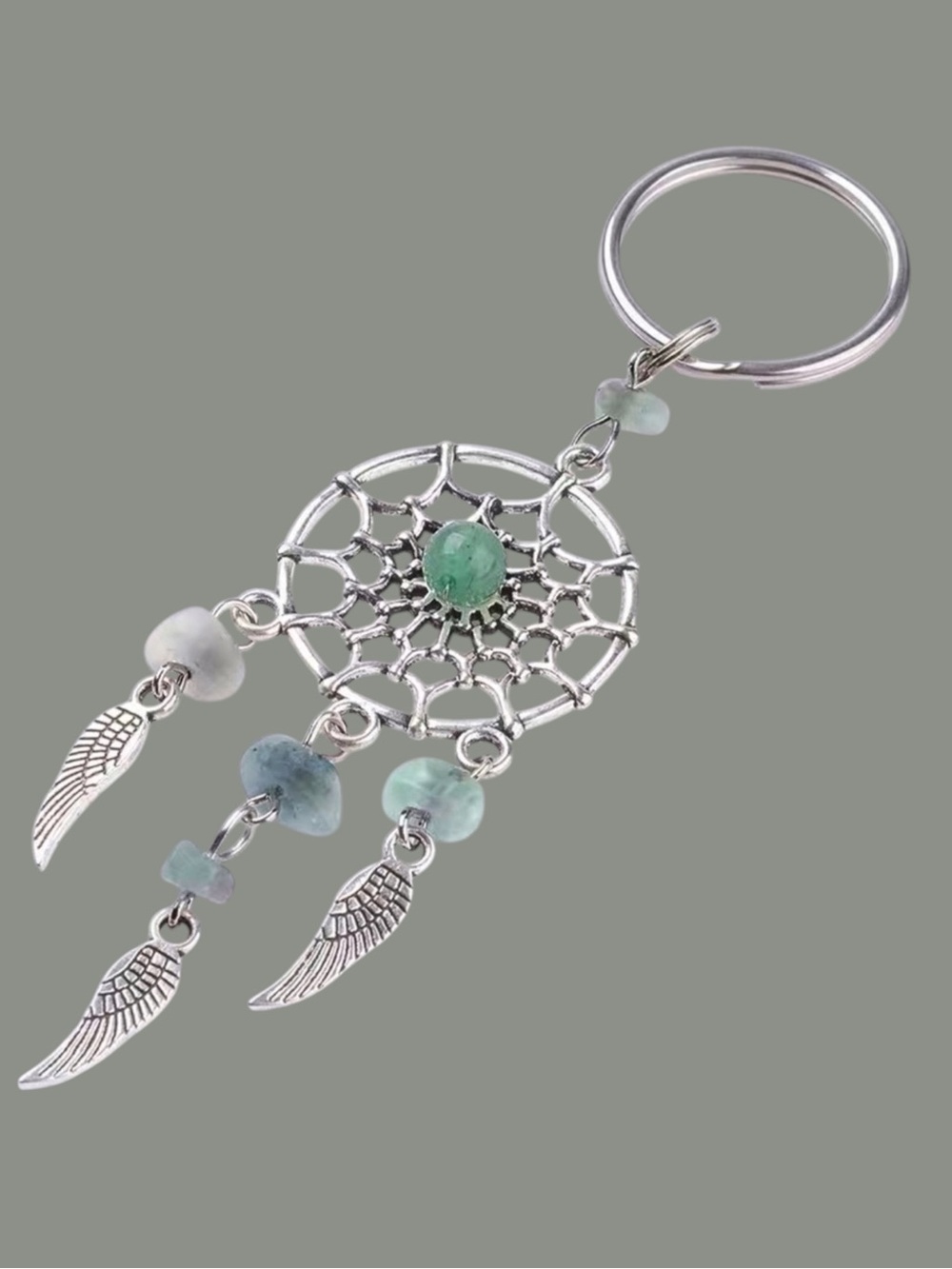 Dream Catcher Keyring Boho Native American Feathers Sea Glass Greens Silver Gift
